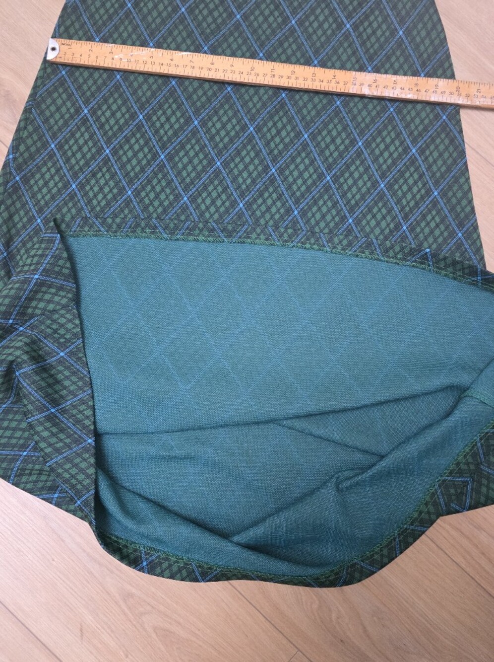 Vintage Green & Blue Geometric Windowpane Knit Maxi A-Line Skirt Sz Med side zip - Picture 3 of 12